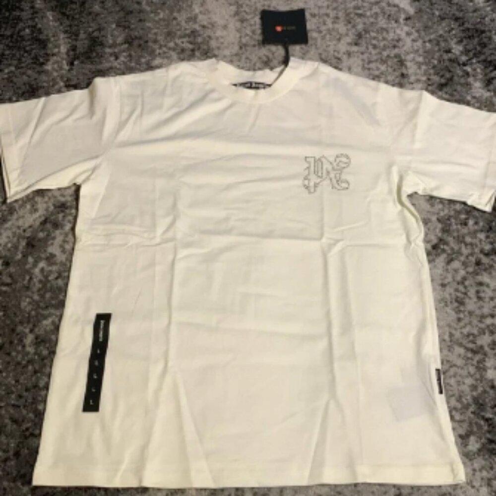 Palm Angels Rhinestone PA Logo Off White Ivory T-Shirt Men’s Size Large